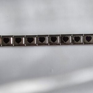 Silver and Black Heart Italian Charm Starter  Bracelet